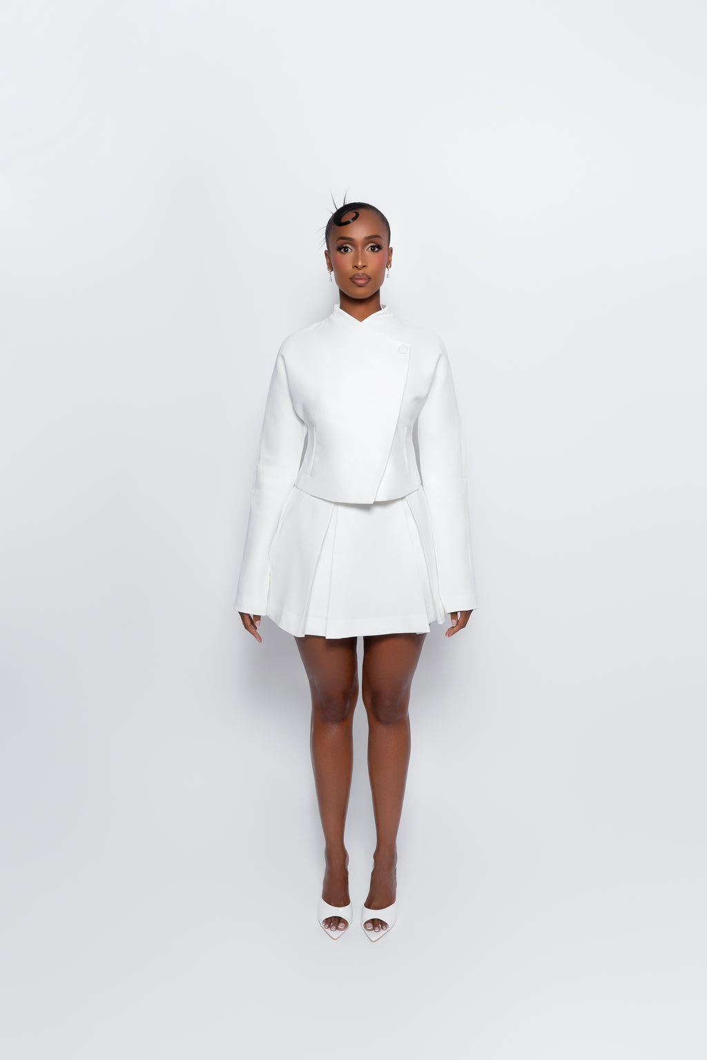 The Hikarei Co-ord | White Wrap Blazer & Pleated Mini Skirt Set