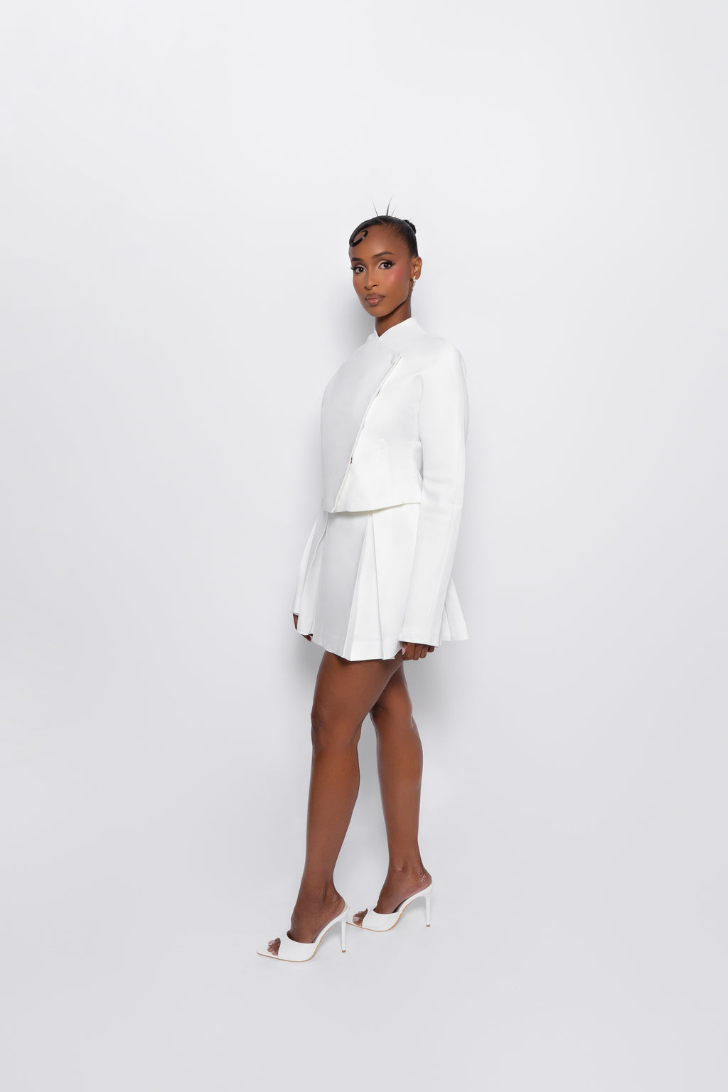 The Hikarei Co-ord | White Wrap Blazer & Pleated Mini Skirt Set