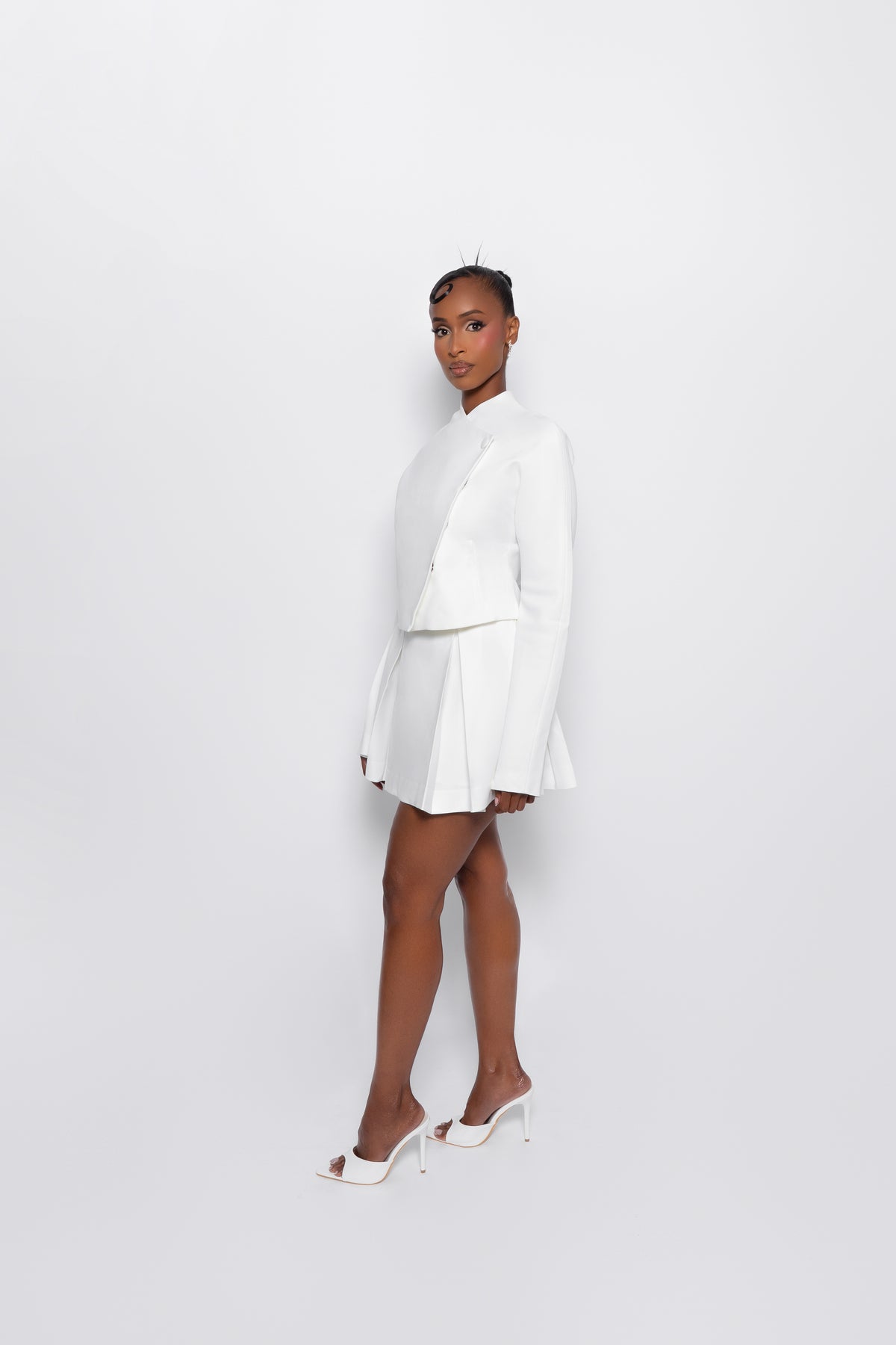 The Hikarei Co-ord | White Wrap Blazer & Pleated Mini Skirt Set